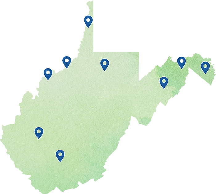Map of Home Base office locations throughout West Virginia